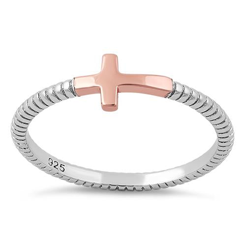 Sterling Silver Rose Gold Two Tone Cross Ring