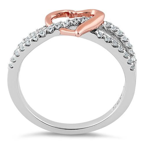 Sterling Silver Rose Gold Two Tone Heart CZ Ring