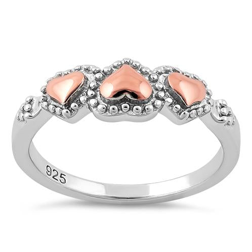 Sterling Silver Rose Gold Two Tone Triple Heart Ring