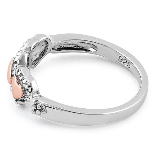 Sterling Silver Rose Gold Two Tone Triple Heart Ring