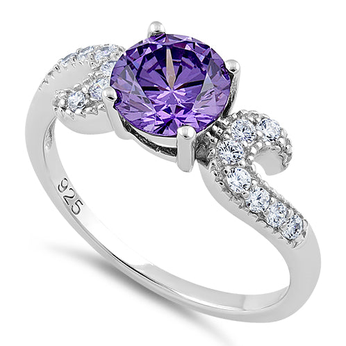 Sterling Silver Round Amethyst CZ Ring