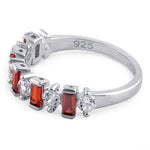 Sterling Silver Round & Baguette Garnet CZ Ring