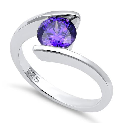 Sterling Silver Round Bezel Amethyst CZ Ring