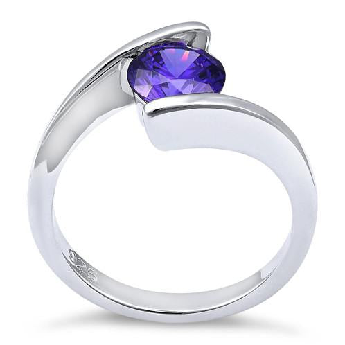 Sterling Silver Round Bezel Amethyst CZ Ring