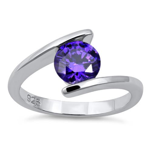 Sterling Silver Round Bezel Amethyst CZ Ring