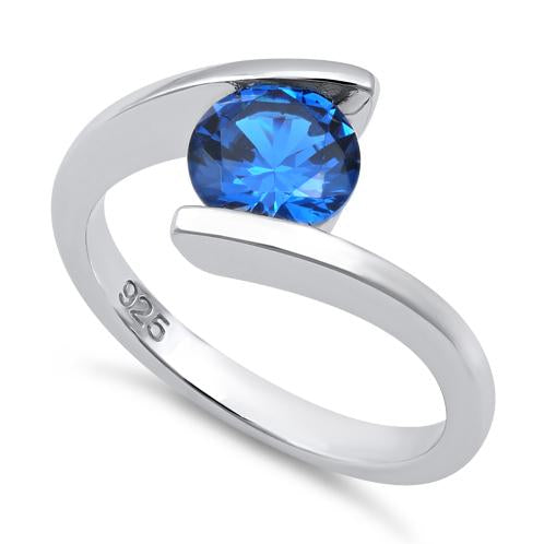 Sterling Silver Round Bezel Blue Spinel CZ Ring