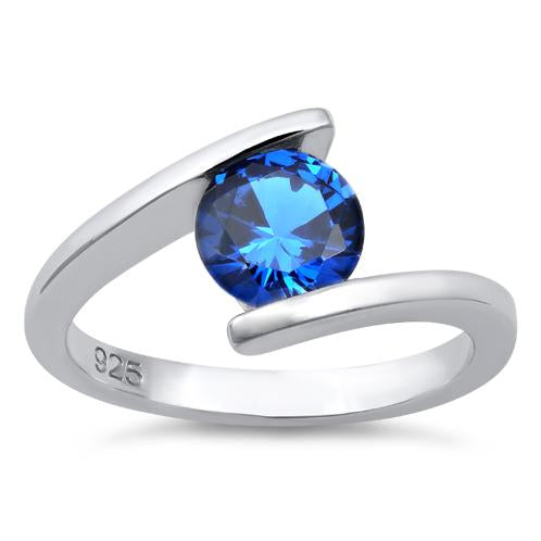 Sterling Silver Round Bezel Blue Spinel CZ Ring