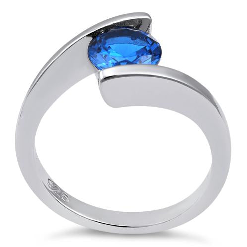 Sterling Silver Round Bezel Blue Spinel CZ Ring