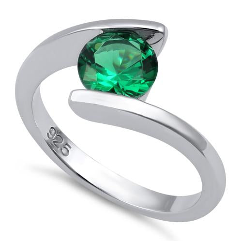 Sterling Silver Round Bezel Emerald CZ Ring