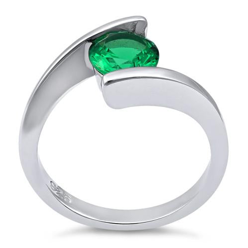 Sterling Silver Round Bezel Emerald CZ Ring