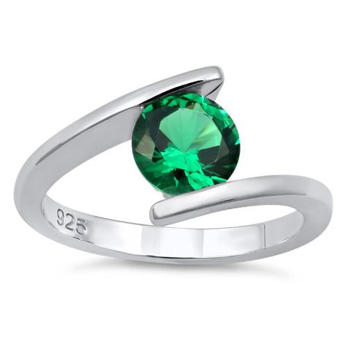 Sterling Silver Round Bezel Emerald CZ Ring