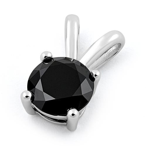 Sterling Silver Round Black CZ Pendant