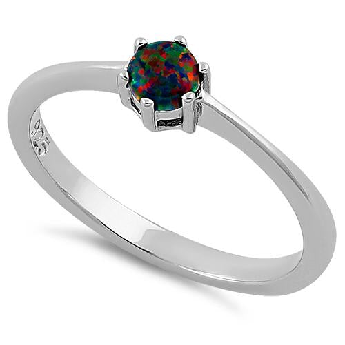 Sterling Silver Round Black Lab Opal Ring