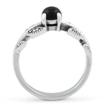 Sterling Silver Round Black Onyx Leaves Marcasite Ring