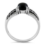 Sterling Silver Round Black Onyx Marcasite Ring