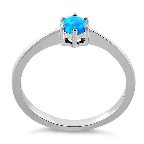 Sterling Silver Round Blue Lab Opal Ring