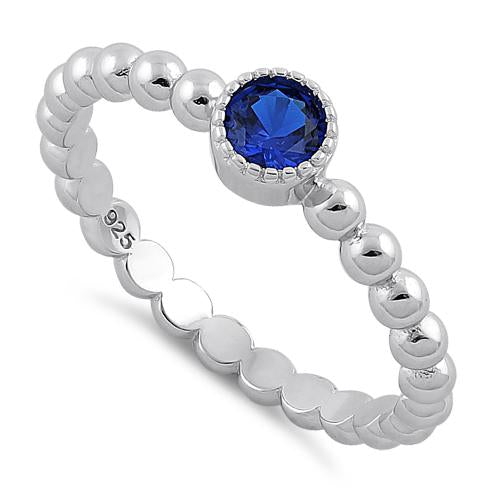 Sterling Silver Round Cut Beaded Blue Spinel CZ Ring