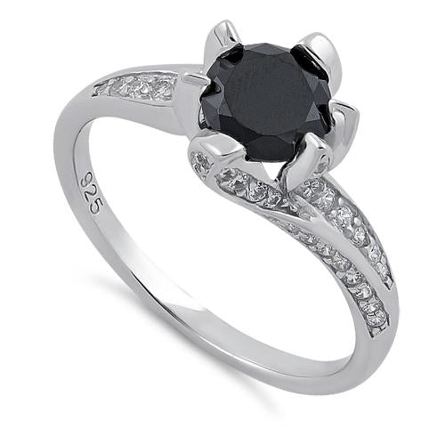 Sterling Silver Round Cut Black & Clear CZ Ring