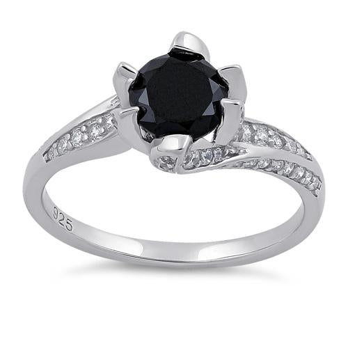 Sterling Silver Round Cut Black & Clear CZ Ring