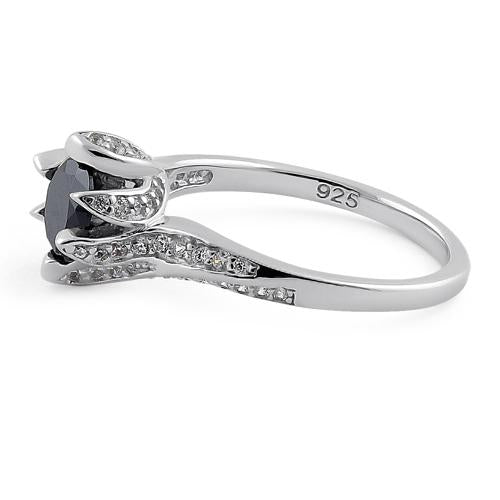 Sterling Silver Round Cut Black & Clear CZ Ring
