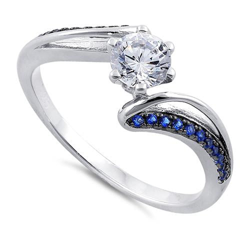 Sterling Silver Round Cut Blue CZ Ring