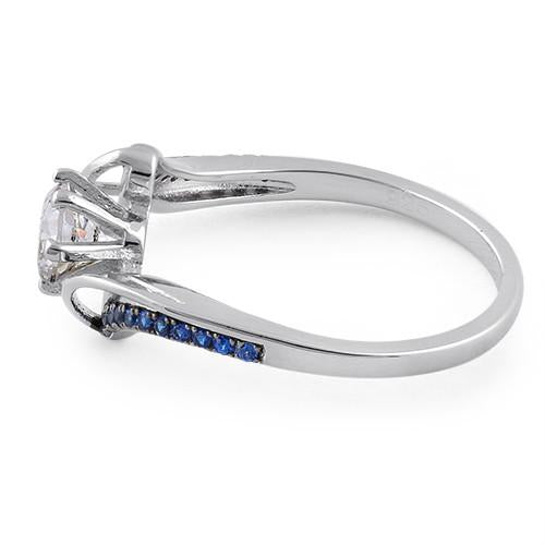 Sterling Silver Round Cut Blue CZ Ring