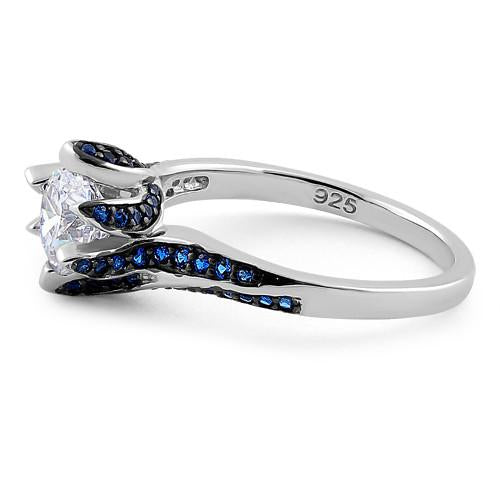 Sterling Silver Round Cut Clear & Blue Spinel CZ Ring