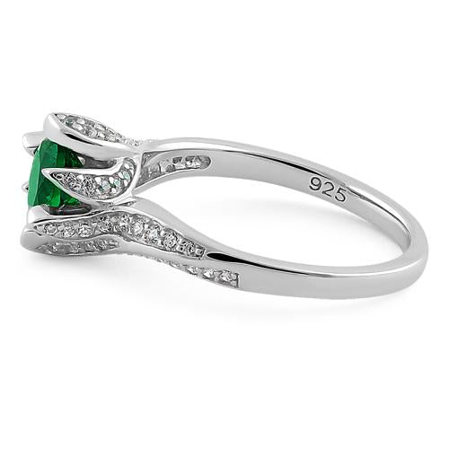 Sterling Silver Round Cut Emerald & Clear CZ Ring