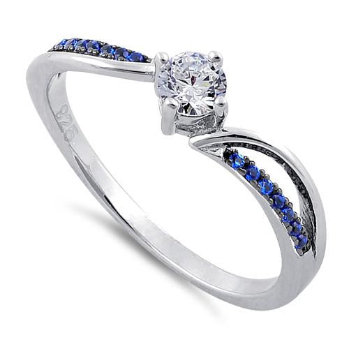 Sterling Silver Round Cut Engagement Blue CZ Ring