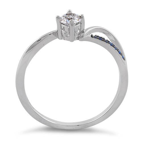 Sterling Silver Round Cut Engagement Blue CZ Ring