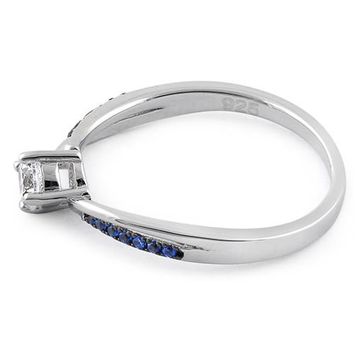 Sterling Silver Round Cut Engagement Blue CZ Ring