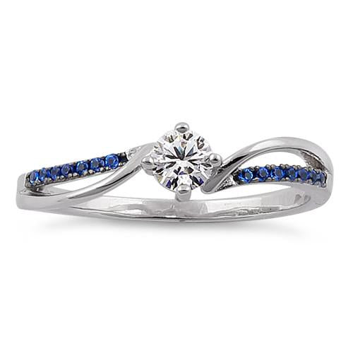 Sterling Silver Round Cut Engagement Blue CZ Ring