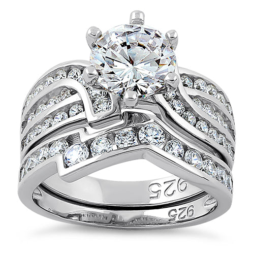 Sterling Silver Round Cut Engagement Set CZ Ring