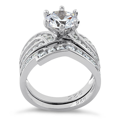 Sterling Silver Round Cut Engagement Set CZ Ring