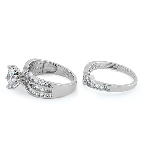 Sterling Silver Round Cut Engagement Set CZ Ring