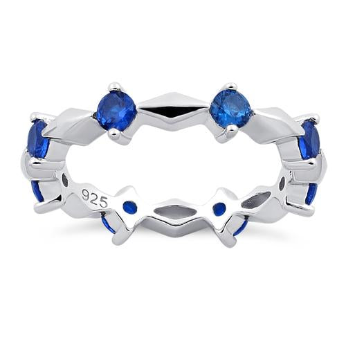 Sterling Silver Round Cut Eternity Blue Spinel CZ Ring
