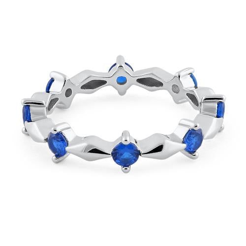 Sterling Silver Round Cut Eternity Blue Spinel CZ Ring