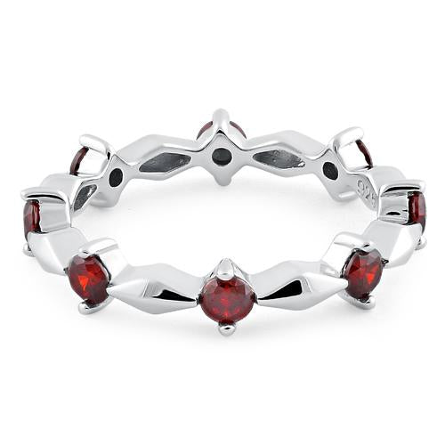 Sterling Silver Round Cut Eternity Dark Garnet CZ Ring