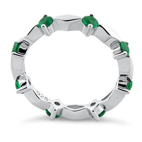 Sterling Silver Round Cut Eternity Emerald CZ Ring