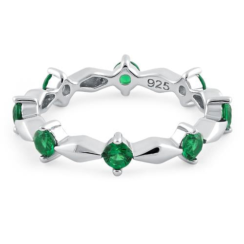 Sterling Silver Round Cut Eternity Emerald CZ Ring
