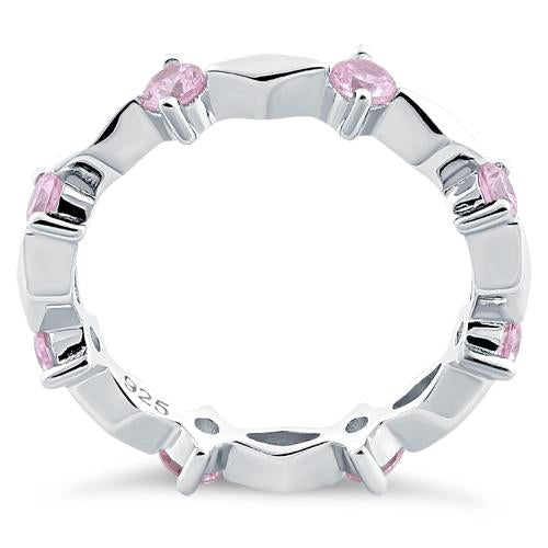 Sterling Silver Round Cut Eternity Pink CZ Ring