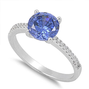 Sterling Silver Round Cut Tanzanite CZ Ring