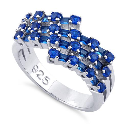 Sterling Silver Round & Emerald Cut Blue Sapphire CZ Ring