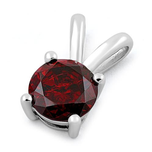 Sterling Silver Round Garnet CZ Pendant