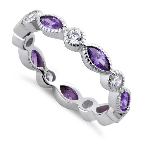 Sterling Silver Round & Marquise Amethyst CZ Eternity Ring
