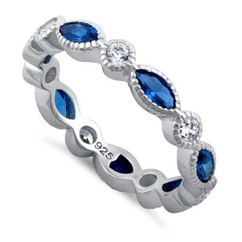 Sterling Silver Round & Marquise Blue Spinel CZ Eternity Ring