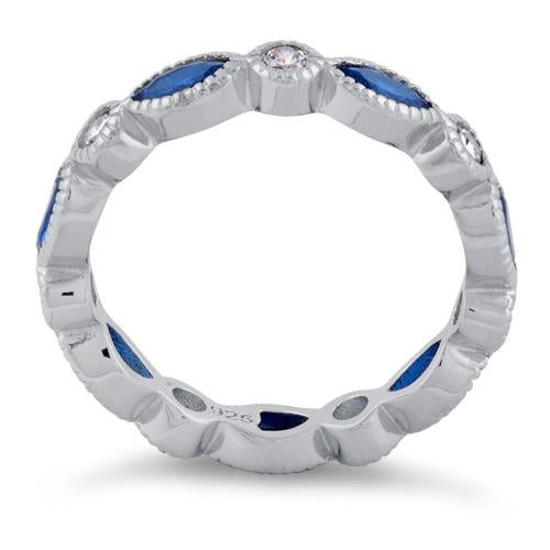 Sterling Silver Round & Marquise Blue Spinel CZ Eternity Ring