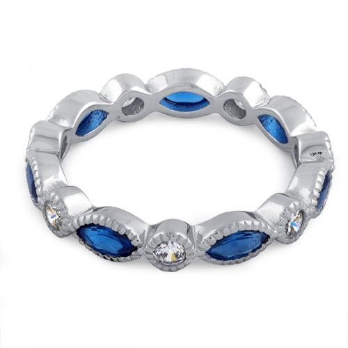 Sterling Silver Round & Marquise Blue Spinel CZ Eternity Ring