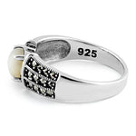 Sterling Silver Round Mother of Pearl Marcasite Ring