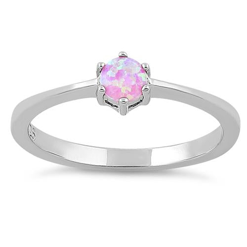 Sterling Silver Round Pink Lab Opal Ring